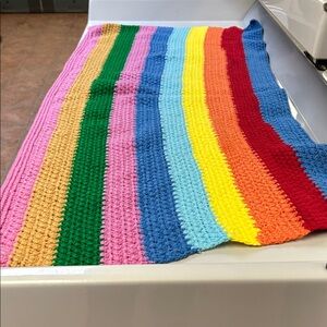 Handmade Shawl Lap Blanket Throw Crochet Rainbow Grandma Cottage Pride